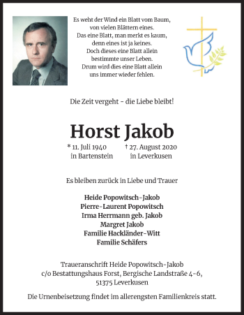 Anzeige von Horst Jakob von Kölner Stadt-Anzeiger / Kölnische Rundschau / Express