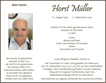 Anzeige von Horst Müller von  Bergisches Handelsblatt 