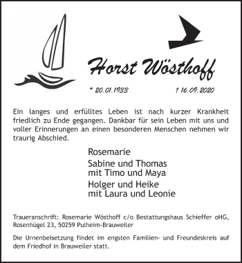 Anzeige von Horst Wösthoff von  Wochenende 