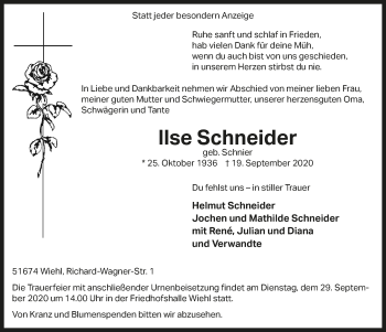 Anzeige von Ilse Schneider von  Anzeigen Echo 
