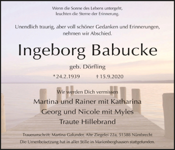 Anzeige von Ingeborg Babucke von  Anzeigen Echo 