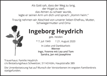 Anzeige von Ingeborg Heydrich von  Kölner Wochenspiegel 