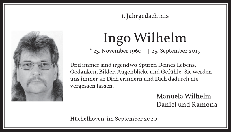  Traueranzeige für Ingo Wilhelm vom 18.09.2020 aus  Werbepost 