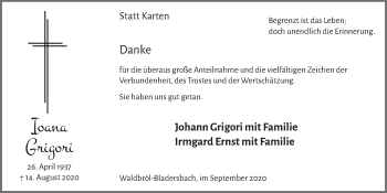 Anzeige von Ioana Grigori von  Lokalanzeiger 