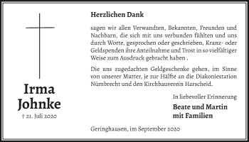 Anzeige von Irma Johnke von  Lokalanzeiger 