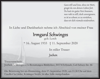 Anzeige von Irmgard Schwinges von  Werbepost 