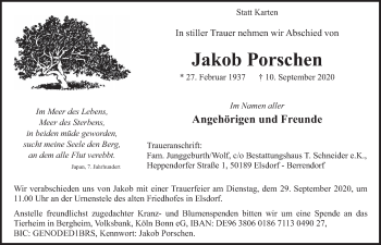 Anzeige von Jakob Porschen von  Werbepost 
