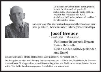 Anzeige von Josef Breuer von  Werbepost 