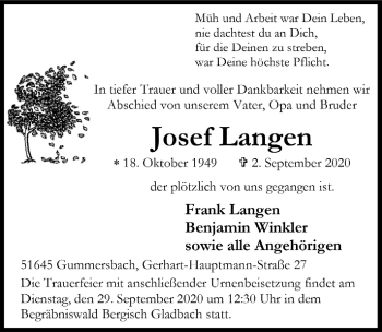 Anzeige von Josef Langen von  Anzeigen Echo 