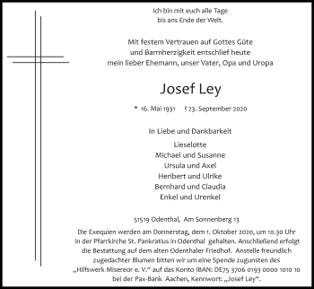 Anzeige von Josef Ley von Kölner Stadt-Anzeiger / Kölnische Rundschau / Express