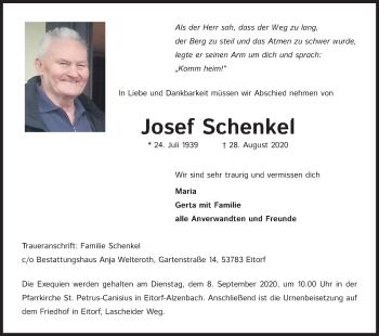 Anzeige von Josef Schenkel von Kölner Stadt-Anzeiger / Kölnische Rundschau / Express