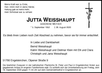 Anzeige von Jutta Weisshaupt von  Anzeigen Echo 