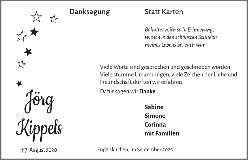  Traueranzeige für Jörg Kippels vom 25.09.2020 aus  Anzeigen Echo 