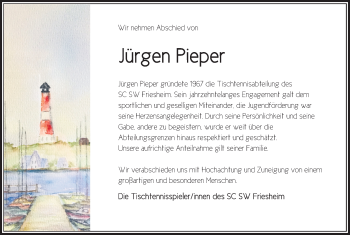 Anzeige von Jürgen Pieper von Kölner Stadt-Anzeiger / Kölnische Rundschau / Express