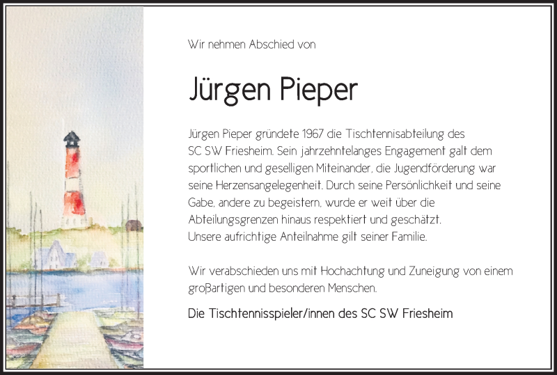  Traueranzeige für Jürgen Pieper vom 22.09.2020 aus Kölner Stadt-Anzeiger / Kölnische Rundschau / Express