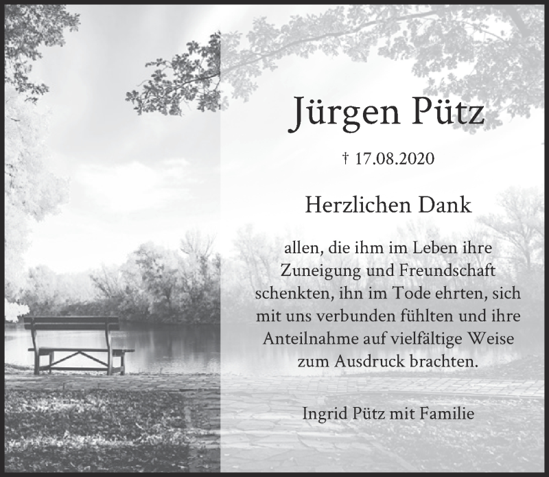  Traueranzeige für Jürgen Pütz vom 18.09.2020 aus  Kölner Wochenspiegel 