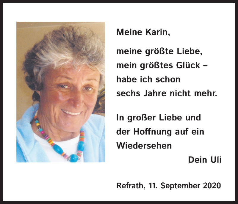 Traueranzeige für Karin  vom 11.09.2020 aus Kölner Stadt-Anzeiger / Kölnische Rundschau / Express