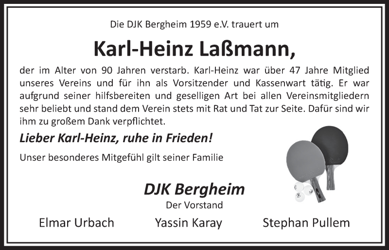  Traueranzeige für Karl-Heinz Laßmann vom 11.09.2020 aus  Werbepost 