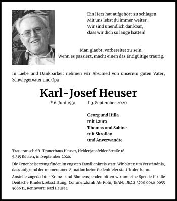 Anzeige von Karl-Josef Heuser von Kölner Stadt-Anzeiger / Kölnische Rundschau / Express