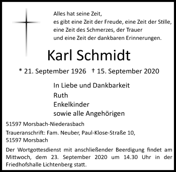 Anzeige von Karl Schmidt von  Lokalanzeiger 