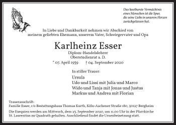 Anzeige von Karlheinz Esser von  Werbepost 