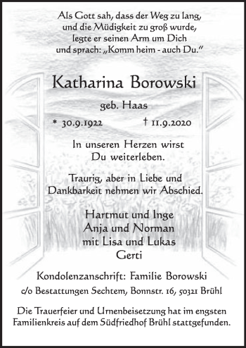 Anzeige von Katharina Borowski von  Schlossbote/Werbekurier 