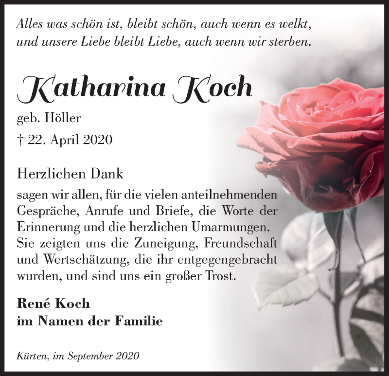  Traueranzeige für Katharina Koch vom 12.09.2020 aus Kölner Stadt-Anzeiger / Kölnische Rundschau / Express