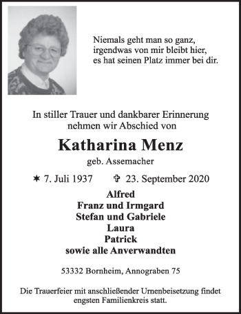 Anzeige von Katharina Menz von  Schlossbote/Werbekurier 