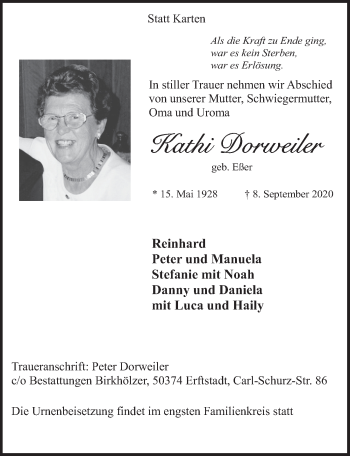 Anzeige von Kathi Dorweiler von  Werbepost 