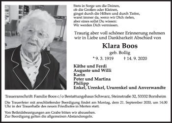 Anzeige von Klara Boos von  Schlossbote/Werbekurier 