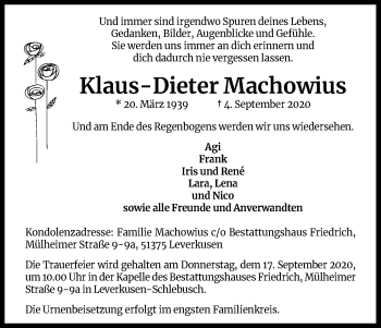 Anzeige von Klaus-Dieter Machowius von Kölner Stadt-Anzeiger / Kölnische Rundschau / Express