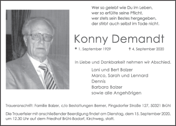 Anzeige von Konny Demandt von  Schlossbote/Werbekurier 