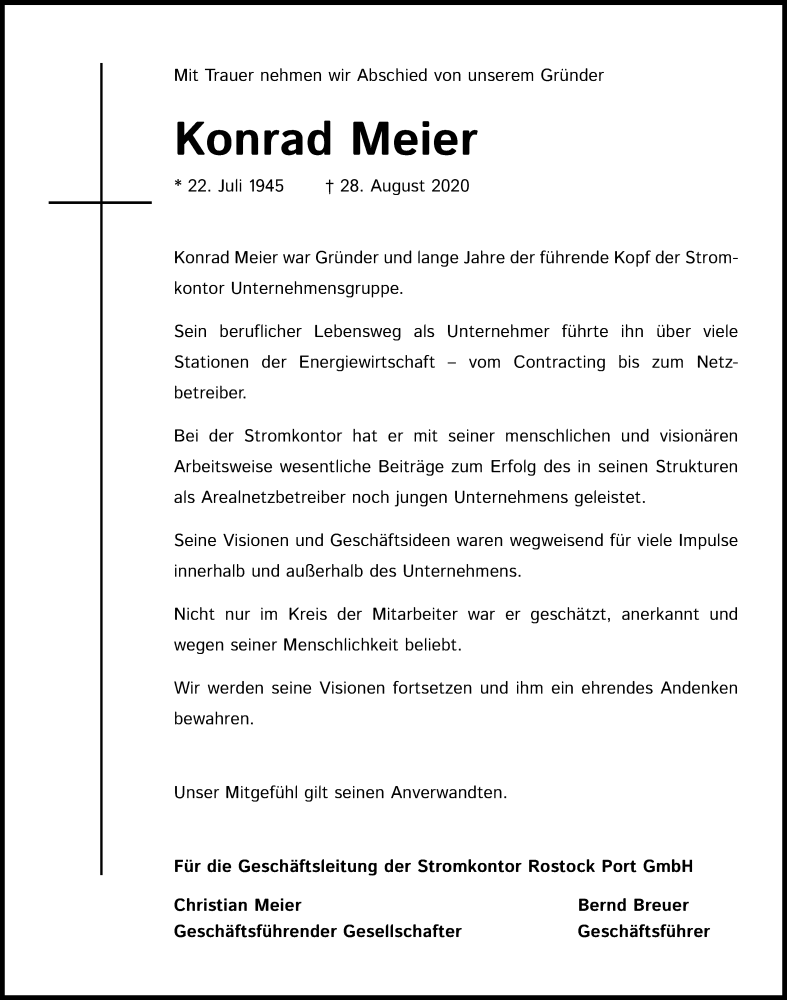  Traueranzeige für Konrad Meier vom 05.09.2020 aus Kölner Stadt-Anzeiger / Kölnische Rundschau / Express