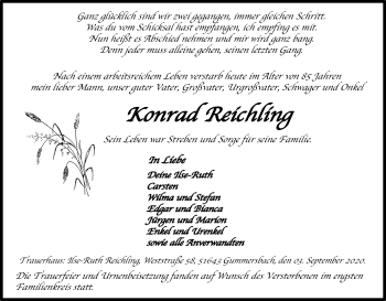 Anzeige von Konrad Reichling von Kölner Stadt-Anzeiger / Kölnische Rundschau / Express