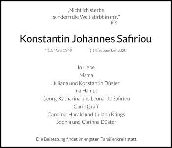 Anzeige von Konstantin Johannes Safiriou von Kölner Stadt-Anzeiger / Kölnische Rundschau / Express