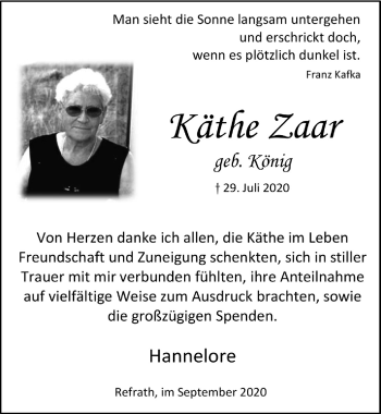 Anzeige von Käthe Zaar von  Bergisches Handelsblatt 