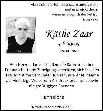 Anzeige von Käthe Zaar von Kölner Stadt-Anzeiger / Kölnische Rundschau / Express