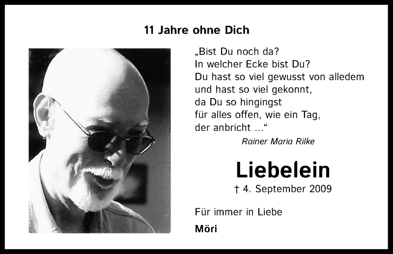  Traueranzeige für Liebelein  vom 04.09.2020 aus Kölner Stadt-Anzeiger / Kölnische Rundschau / Express