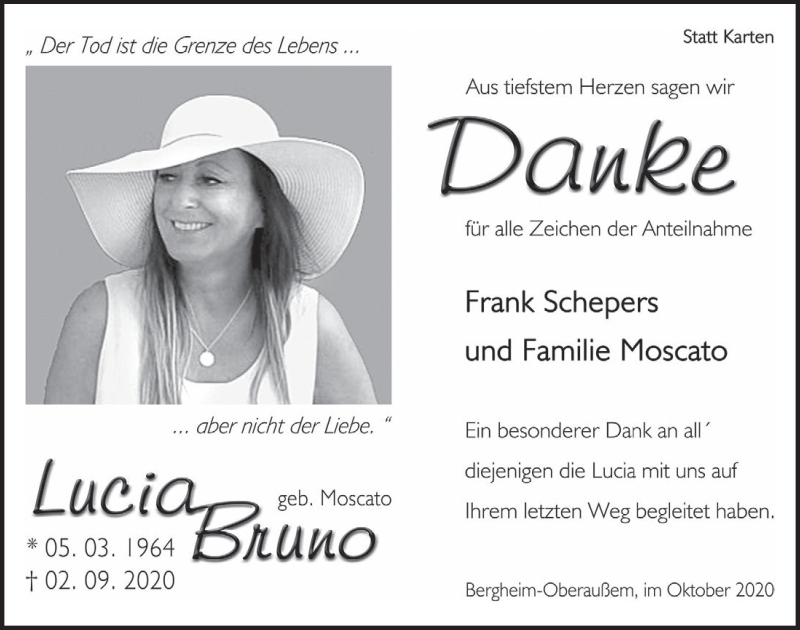  Traueranzeige für Lucia Bruno vom 01.10.2020 aus  Werbepost 