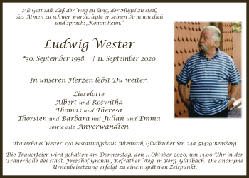 Anzeige von Ludwig Wester  von  Bergisches Handelsblatt 