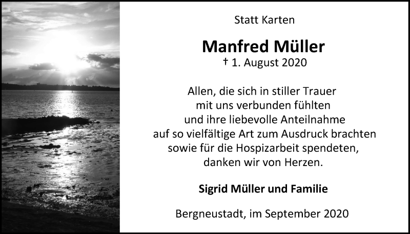  Traueranzeige für Manfred Müller vom 25.09.2020 aus  Anzeigen Echo 