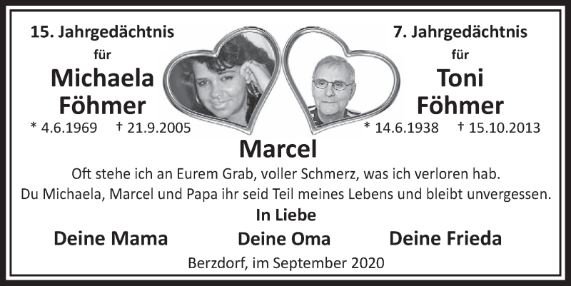  Traueranzeige für Marcel Föhmer vom 18.09.2020 aus  Schlossbote/Werbekurier 