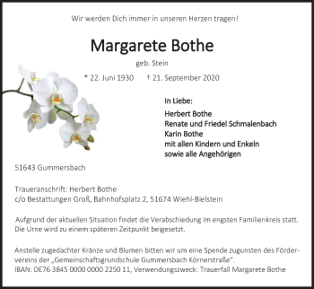 Anzeige von Margarete Bothe von Kölner Stadt-Anzeiger / Kölnische Rundschau / Express