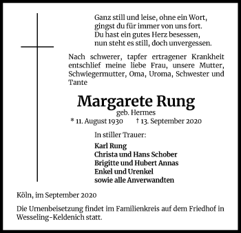 Anzeige von Margarete Rung von Kölner Stadt-Anzeiger / Kölnische Rundschau / Express