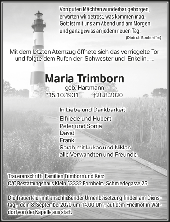 Anzeige von Maria Trimborn von  Schaufenster/Blickpunkt 