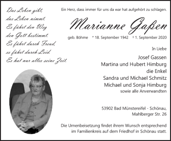 Anzeige von Marianne Gaßen von  Blickpunkt Euskirchen 