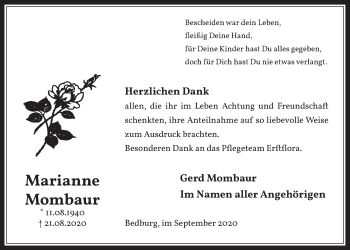 Anzeige von Marianne Mombaur von  Werbepost 