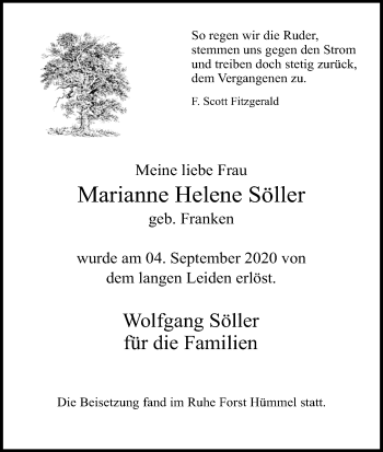 Anzeige von Marianne Helene Söller von Kölner Stadt-Anzeiger / Kölnische Rundschau / Express