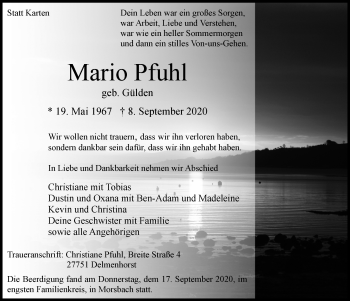 Anzeige von Mario Pfuhl von  Lokalanzeiger 