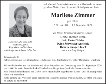 Anzeige von Marliese Zimmer von  Werbepost 